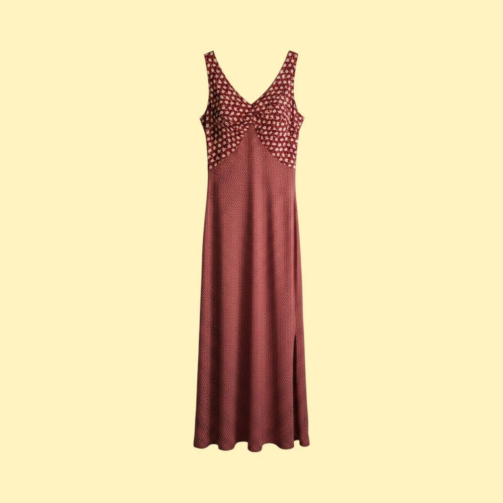 Carole Little Vintage Y2K Red Cream Floral Geometric Maxi Dress 966512U Size 10